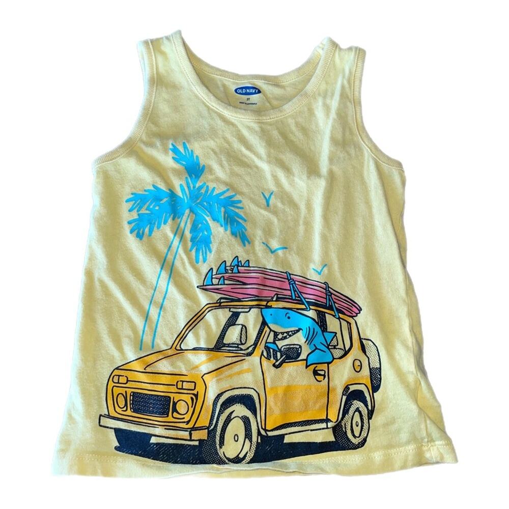 Old Navy Driving Shark Graphic Tank Top Toddler Boy Size 3T Yellow